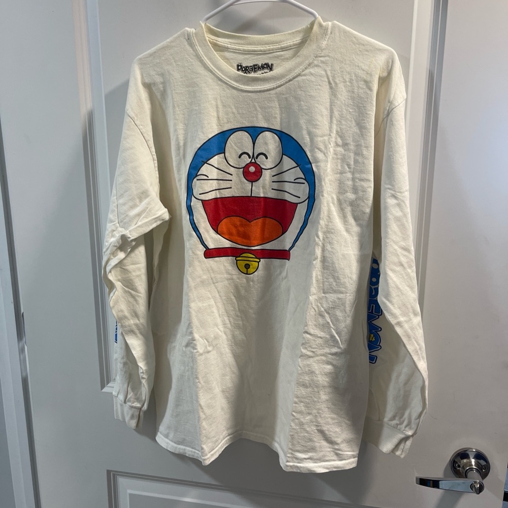 Doraemon Cream Long Sleeve Mens Shirt - Picture 1 of 7